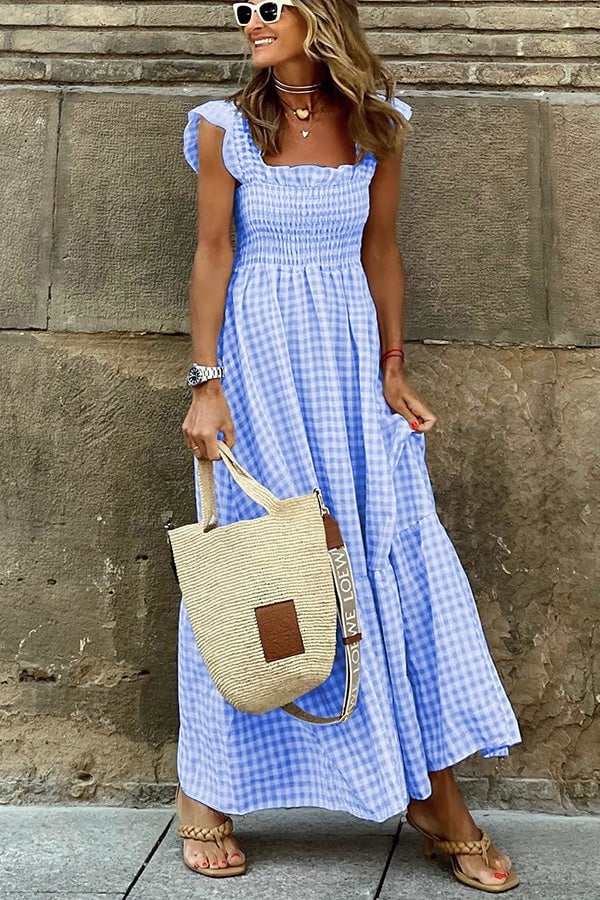 Stylish Checked Maxi Dress with Lightweight and Breathable Fabric