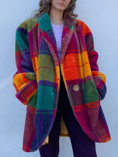 Women's long-sleeve rainbow plaid coat