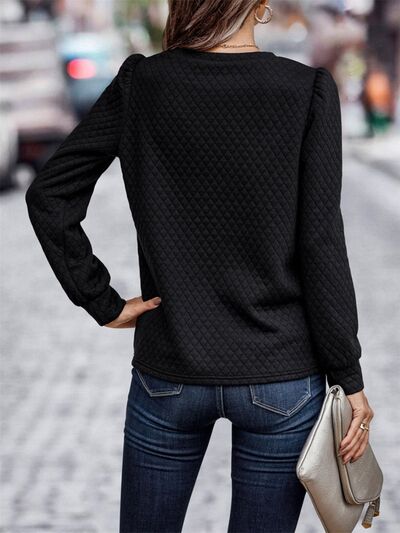 Marga - waffle round neck long sleeve sweatshirt