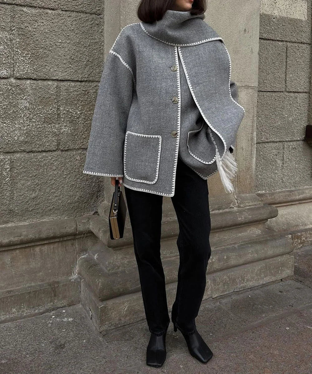 Women's coat with tassel scarf loose fit