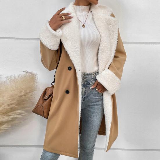 Women’s Mid-Length Coat - Double Breasted - Shearling Lined - Warm Elegant Outerwear