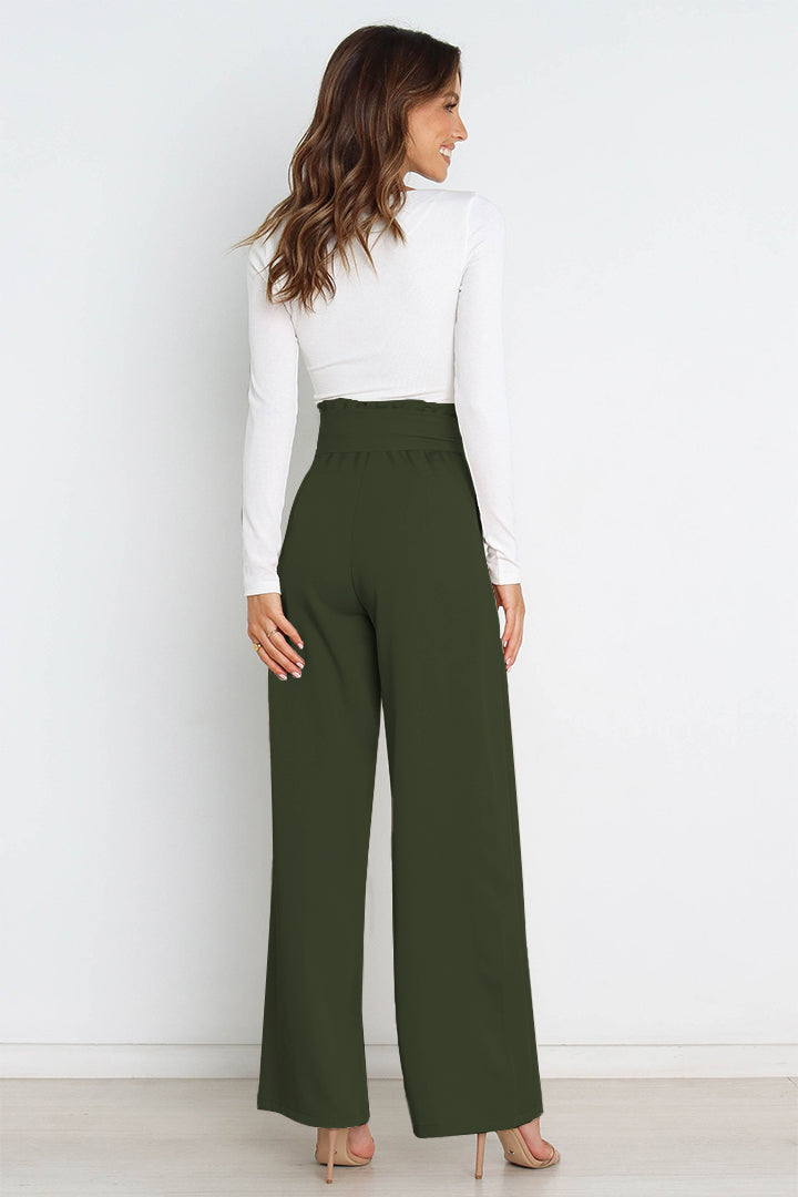 Women’s Wide-Leg Trousers – High Waist – Tailored Fit – Bow Waist Detail – Flowy Fabric