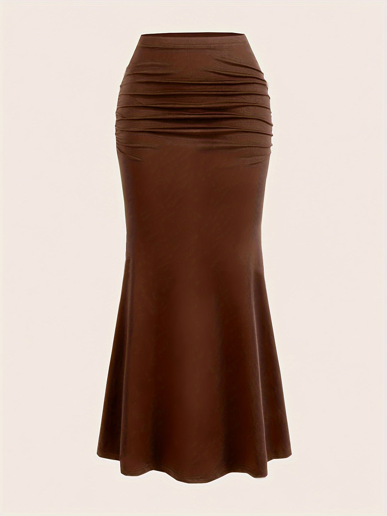 High-waisted ruched midi skirt with flared hem for women
