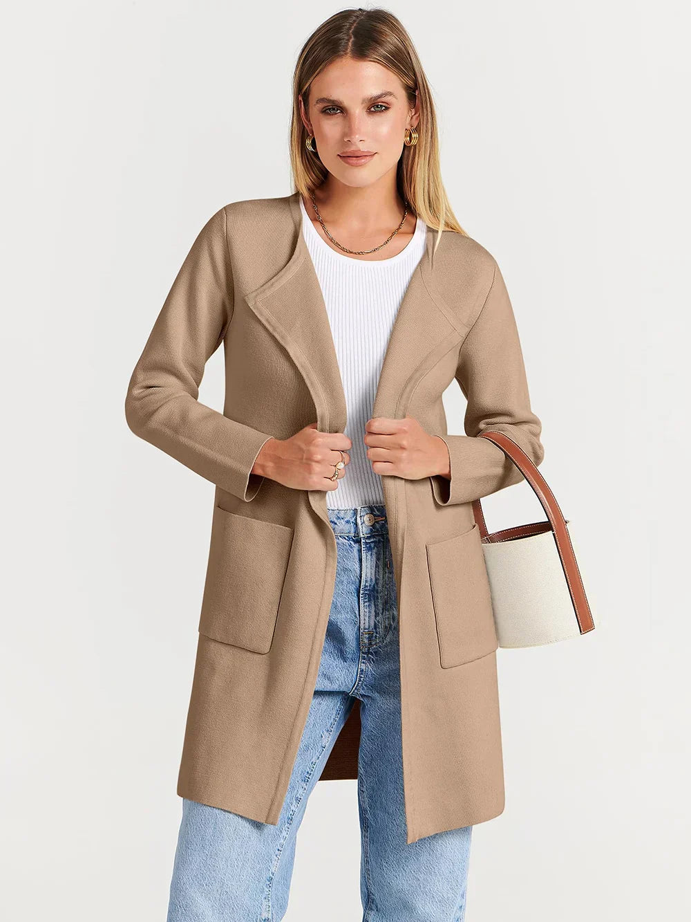 Women's versatile casual lapel midi coat