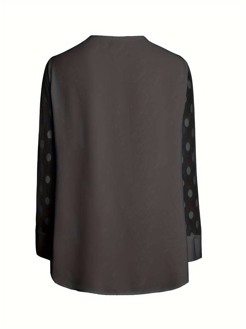 Women's Blouse - Sheer Polka Dot Sleeves - Round Neck - Relaxed Fit Stylish Wear