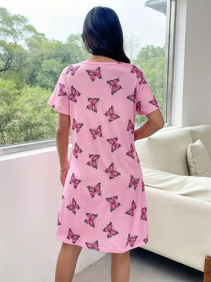 Women's Nightdress - Soft Cotton Blend - Short Sleeve - Relaxed Fit Sleepwear