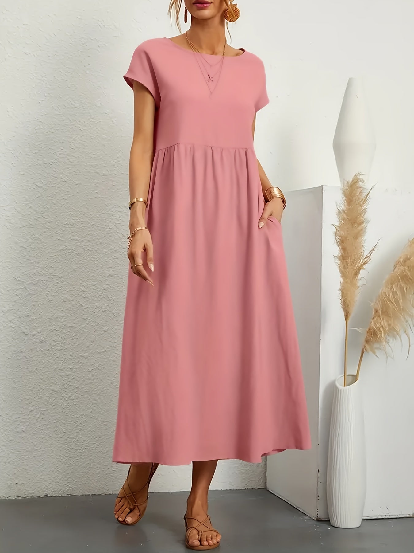 Women's Maxi Dress - Short Sleeve - Empire Waist - Flowy Lightweight Casual Wear