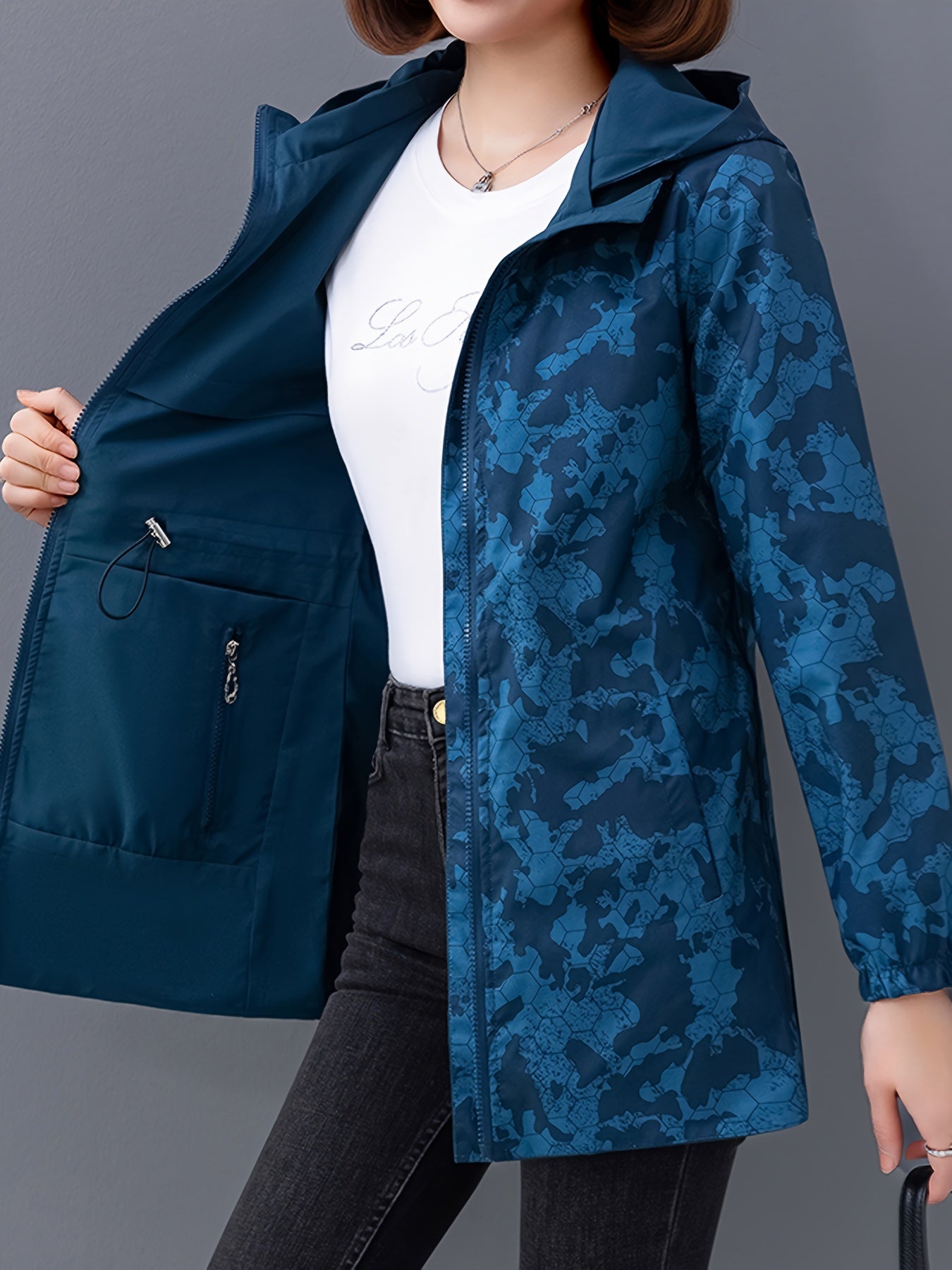 Women's stylish double-sided hooded coat with pockets