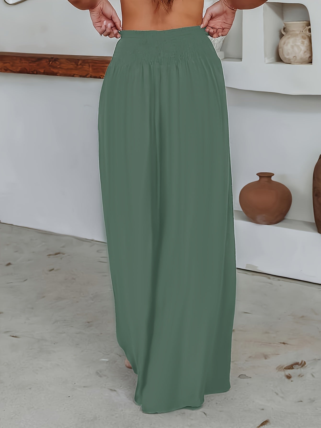 Flowy Smocked Waist Wide Leg Palazzo Pants