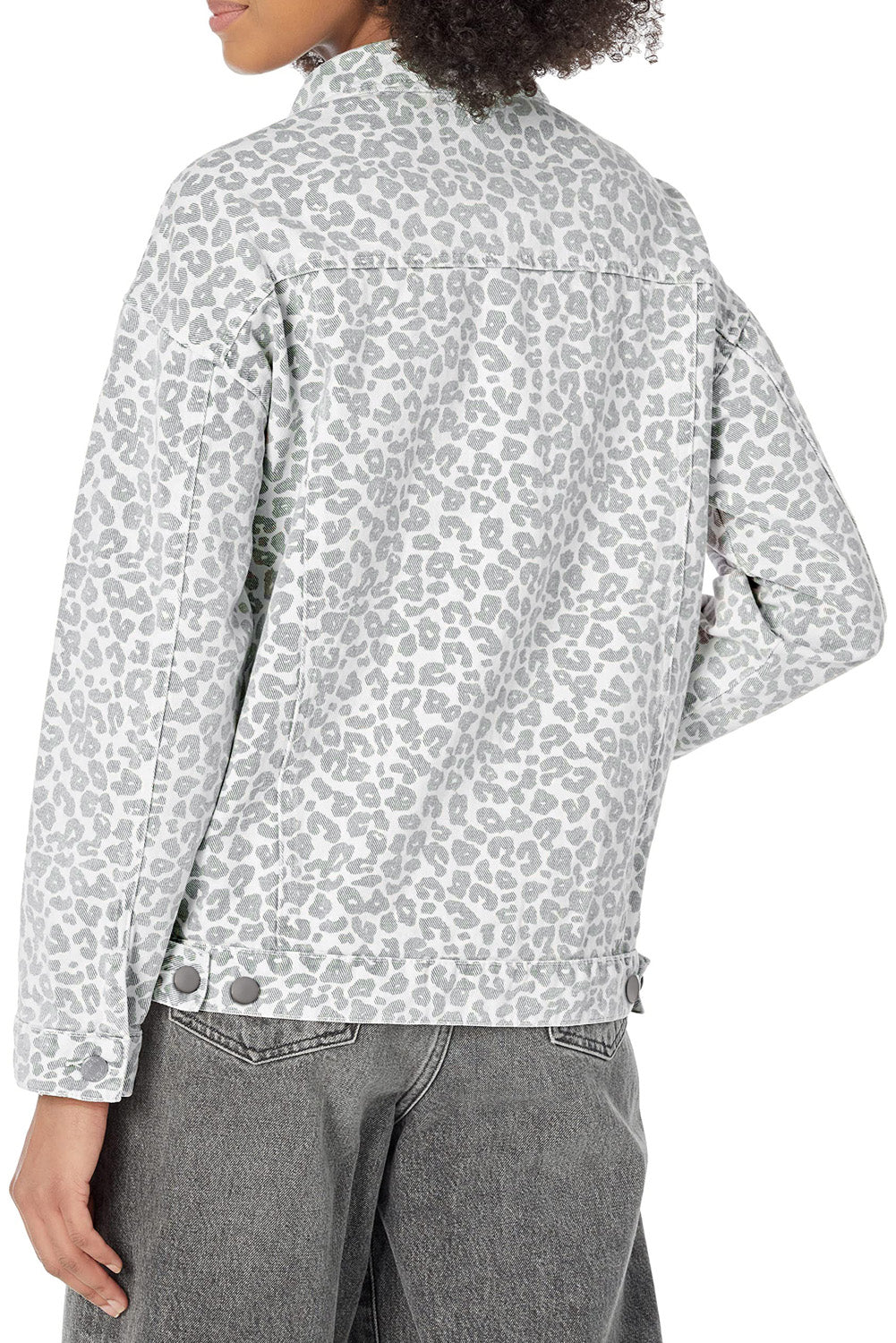 Leopard print denim jacket with lapel collar for women