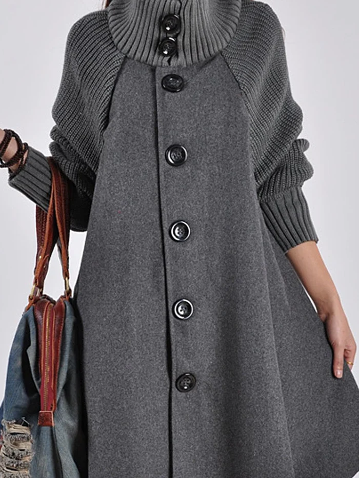 Women's mid-length high-neck button-down loose trench coat