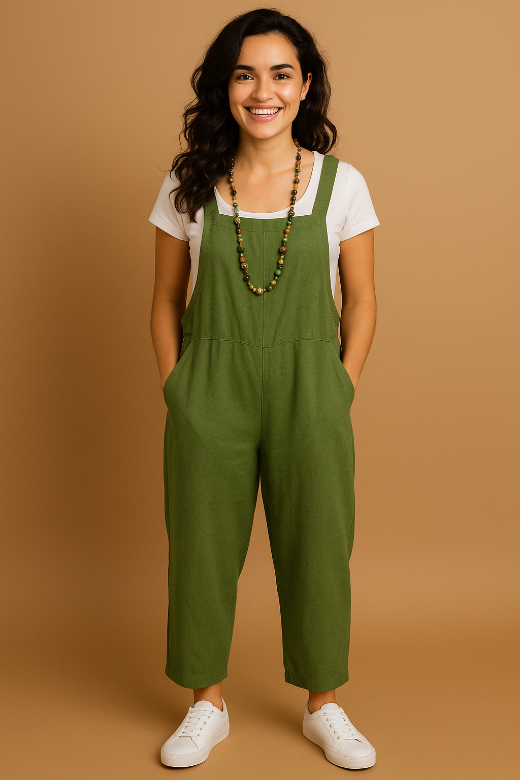 Women’s Jumpsuit – Relaxed Fit – Wide Leg – Breathable Blend – Adjustable Straps