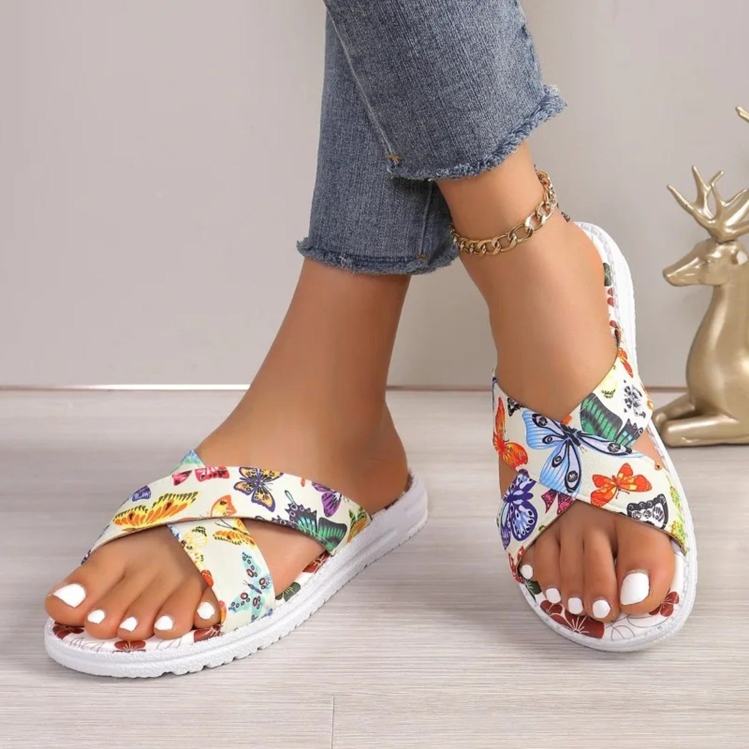 Printed Cross Strap Stylish Slippers