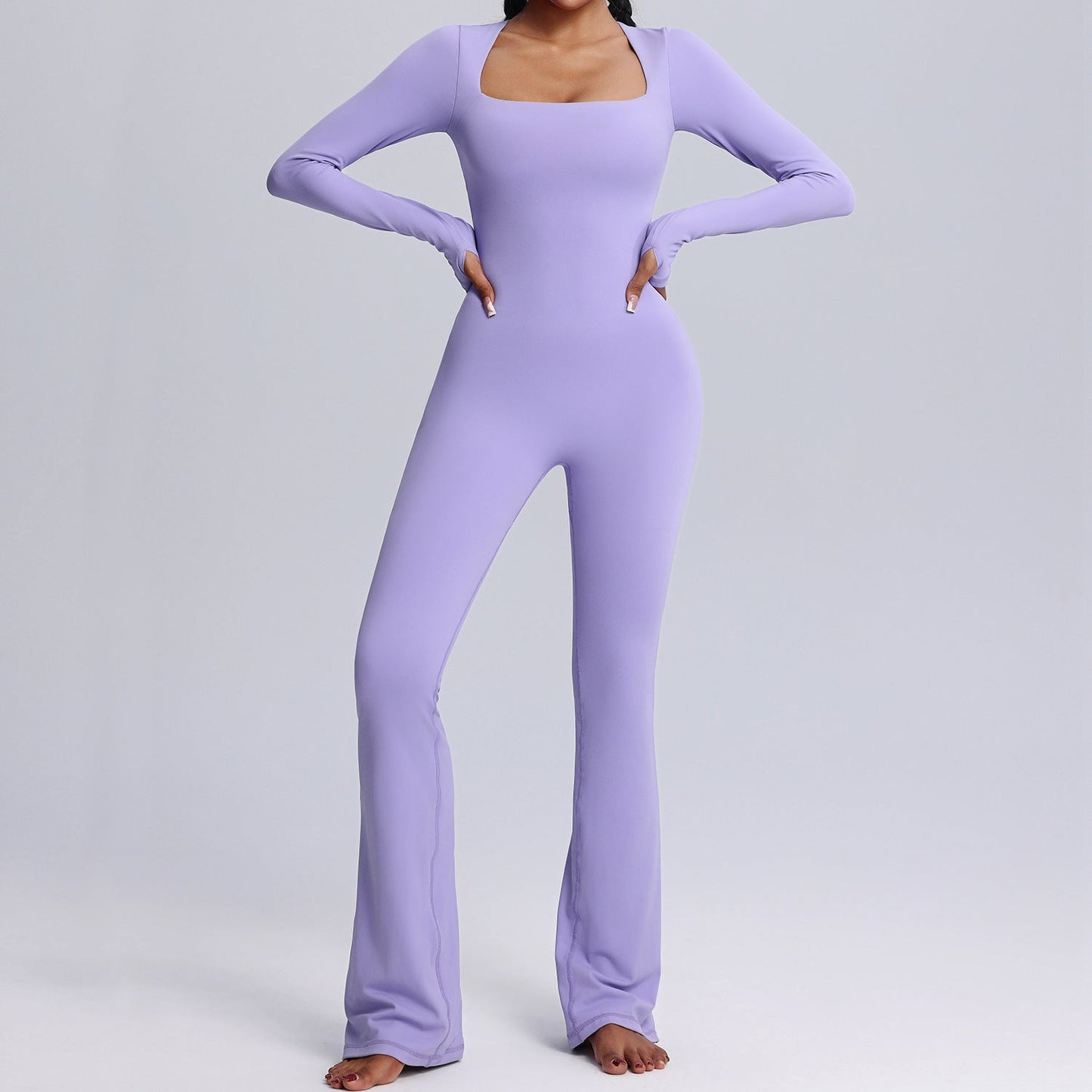 Women's Long-Sleeve Wide-Leg Jumpsuit - Breathable Yoga & Fitness Bodysuit
