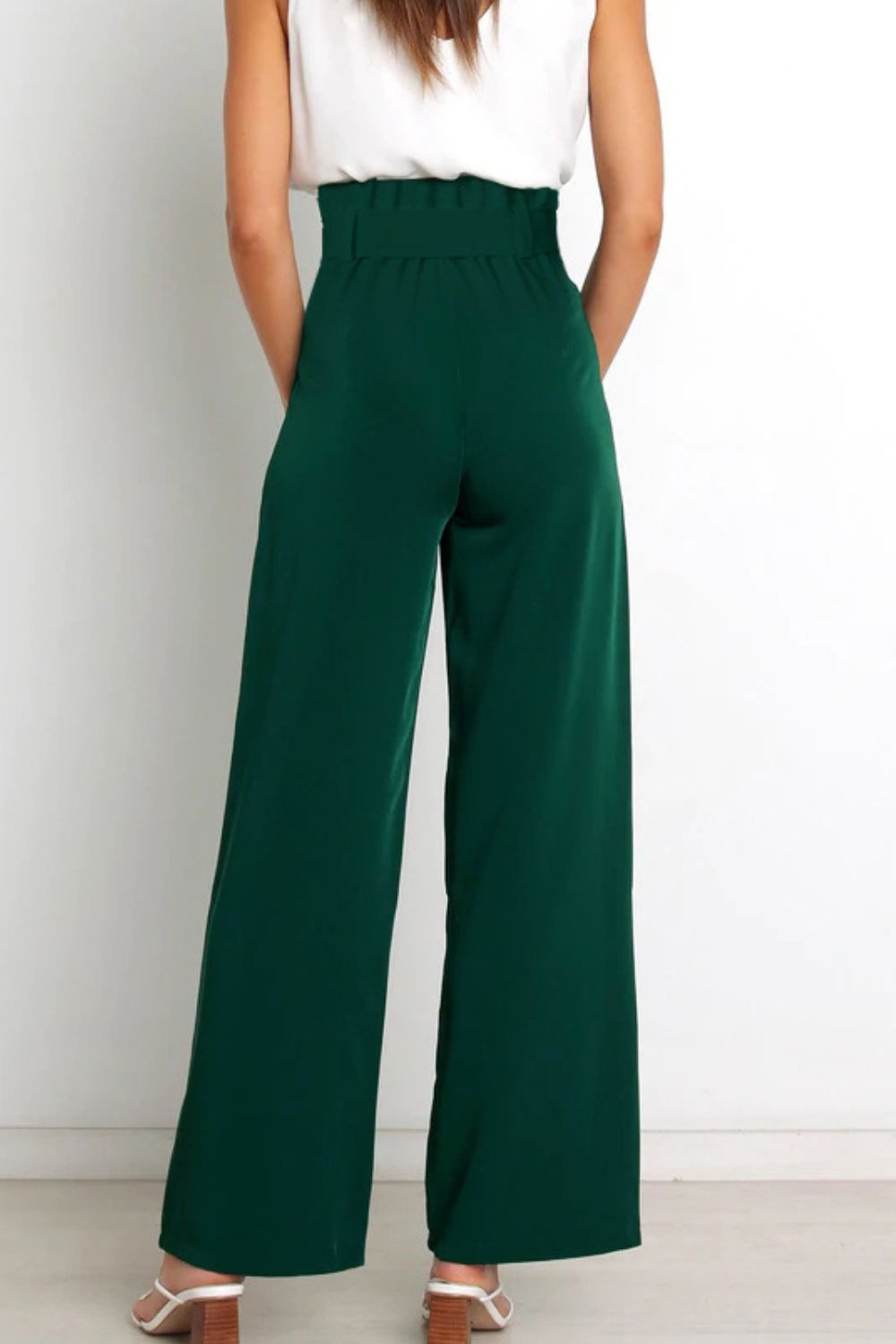 Women’s Wide-Leg Trousers – High Waist – Tailored Fit – Bow Waist Detail – Flowy Fabric