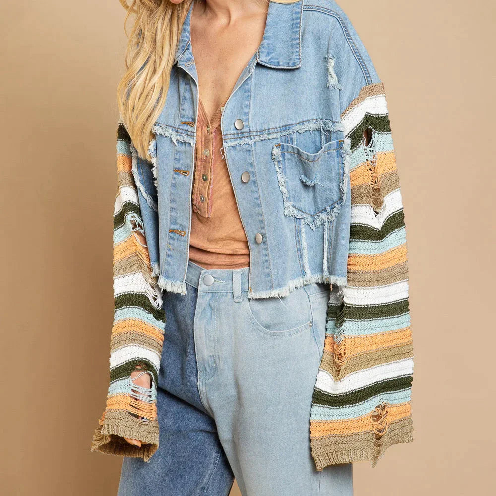 Women's stylish distressed jacket with button closure