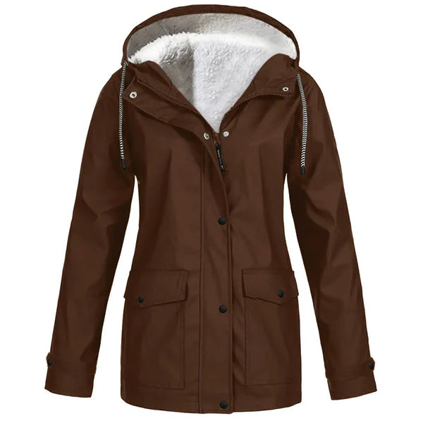 Women's Hooded Raincoat - Waterproof - Faux Fur Lined - Adjustable Cuffs - Zip Closure