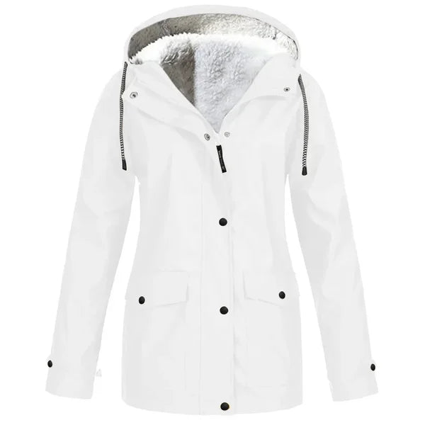 Women's Hooded Raincoat - Waterproof - Faux Fur Lined - Adjustable Cuffs - Zip Closure