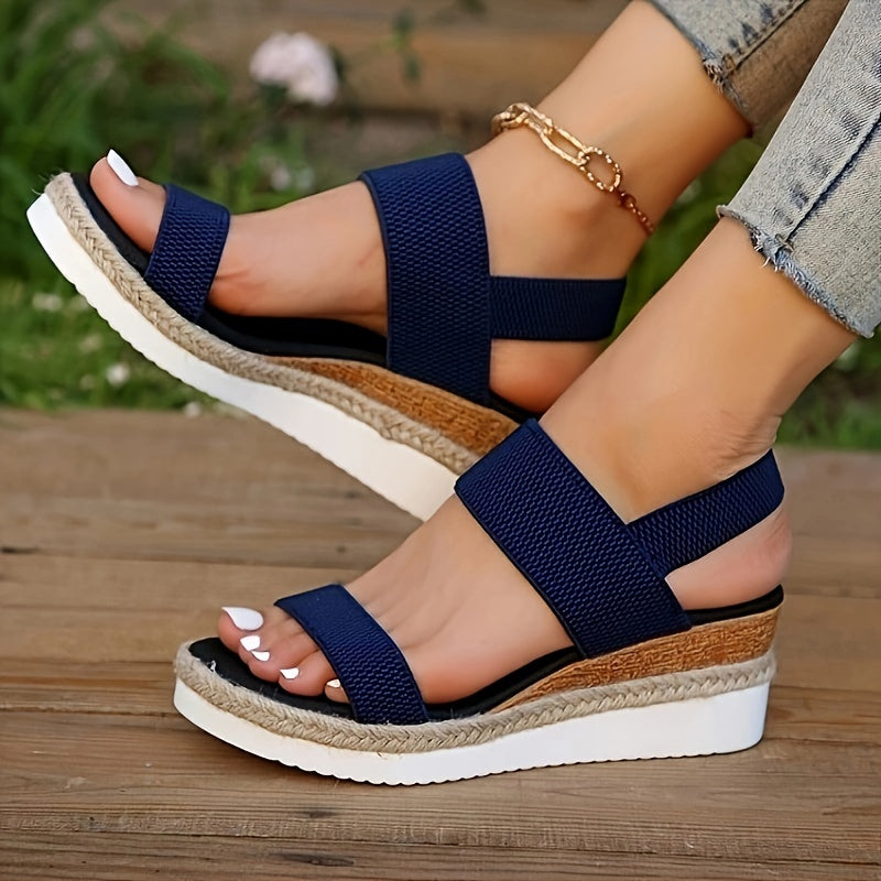 Women’s Wedge Sandals – Platform Sole – Elastic Ankle Strap – Espadrille Design