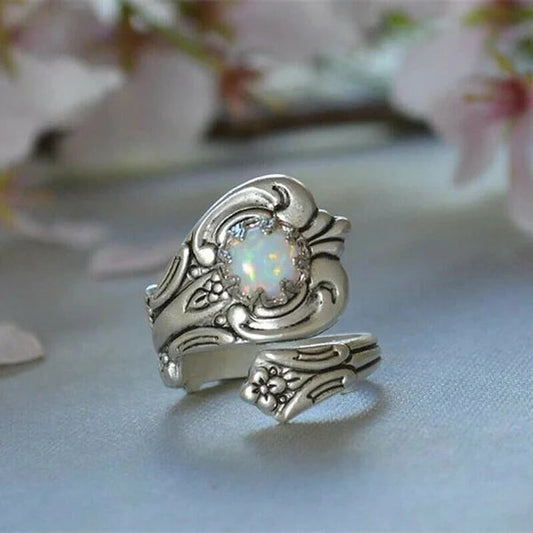 Adjustable Opal Spoon Ring