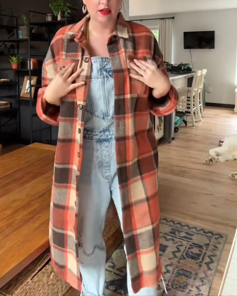 Women's orange soft plaid shirt jacket