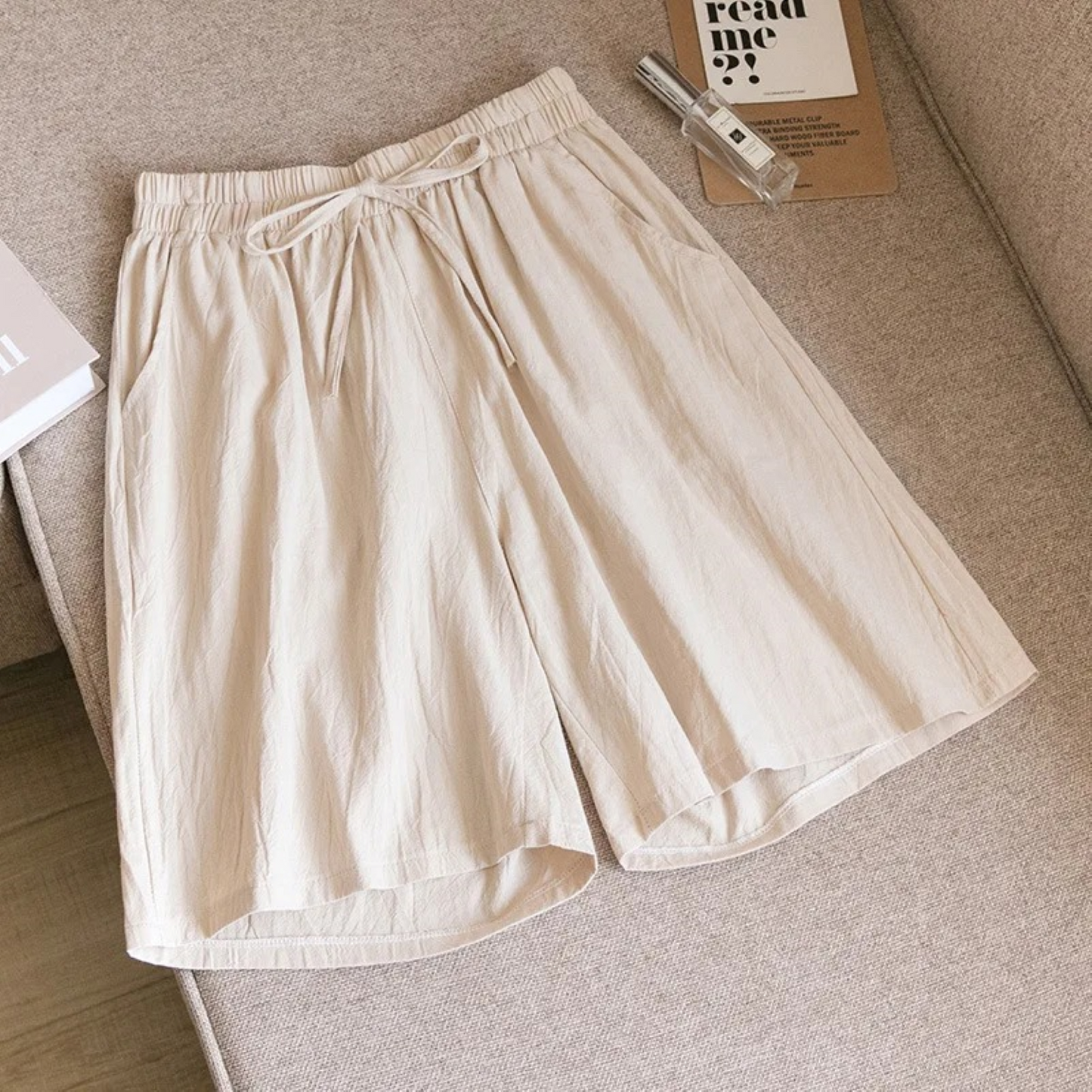 Women's Loose-Fit Shorts - Breathable Cotton Linen - Elastic Waist with Drawstring