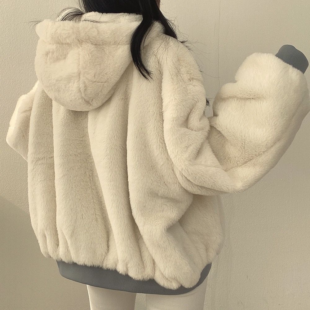 Women's loose fit thickened wool-like coat
