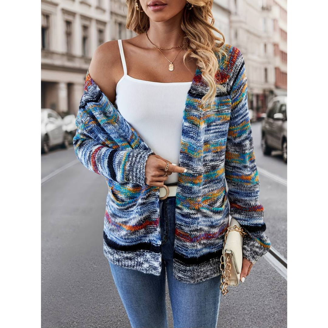 Women's long sleeve colorful striped cardigan