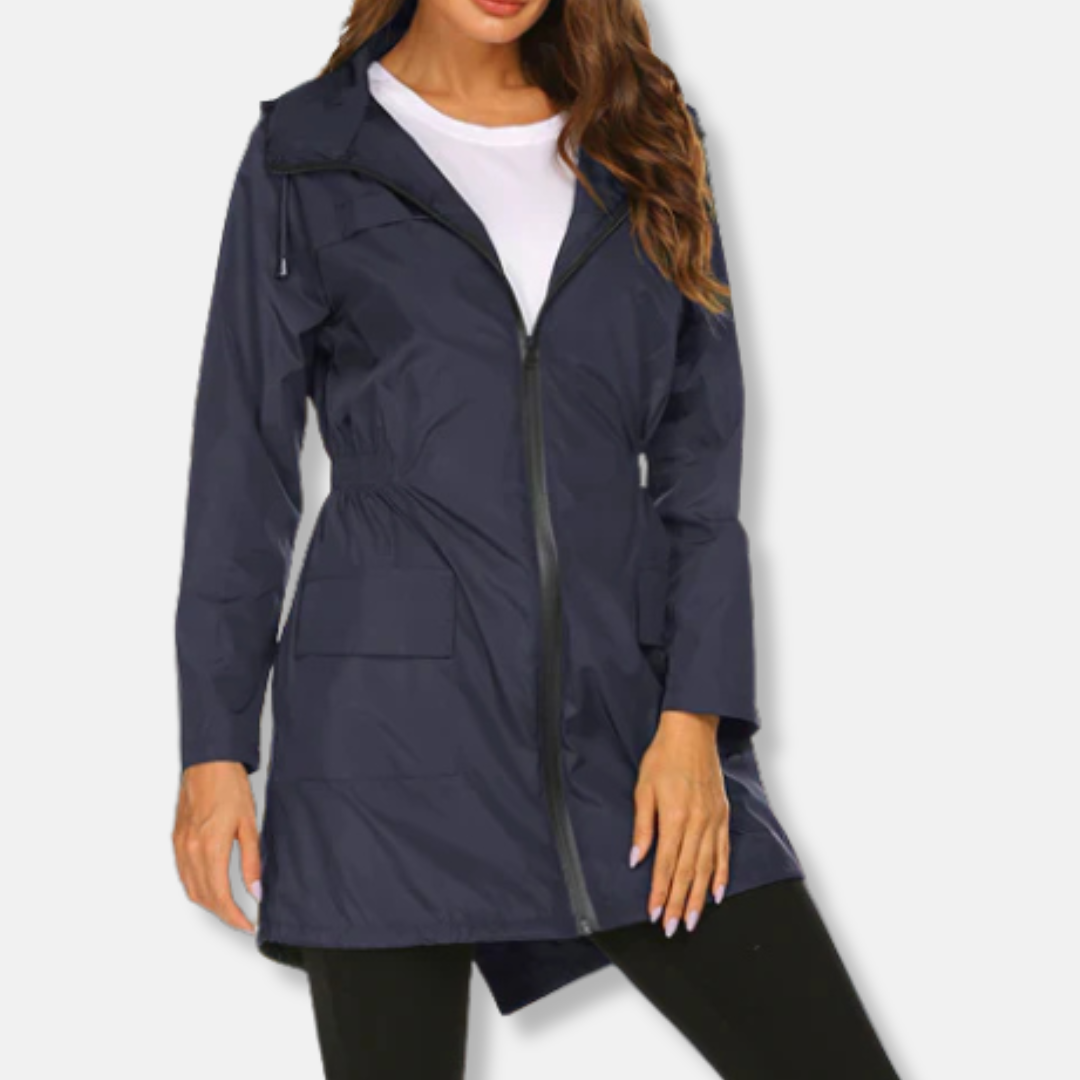 Isla Hooded Rain Jacket | Zip Closure Drawstring Waist Jacket