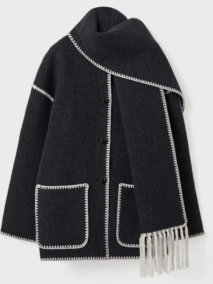 Women's loose woolen scarf tassels jacket