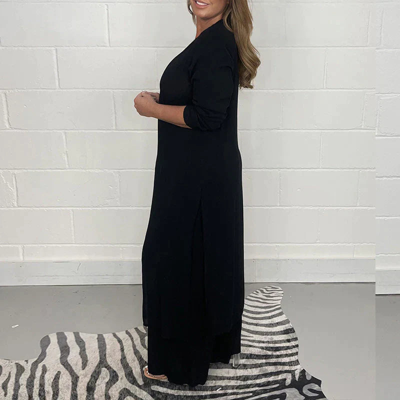 Women's slit long tops and pants suit