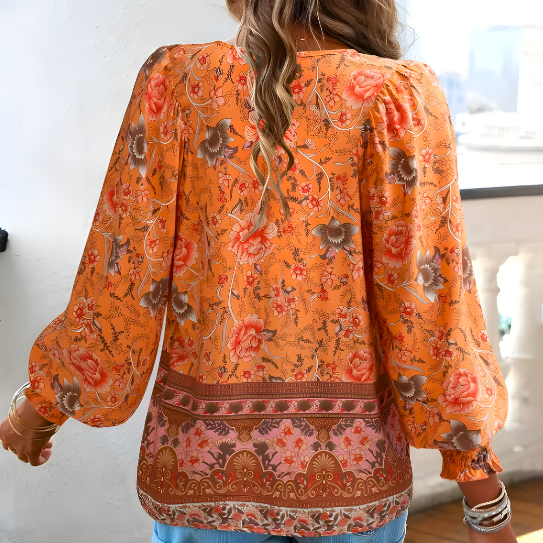 Women's floral tie v-neck long-sleeve top