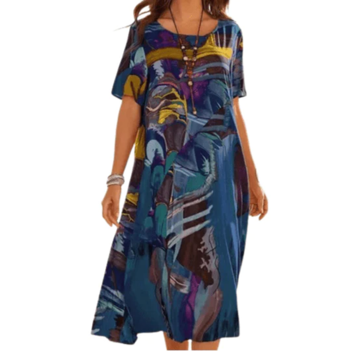 Women's Midi Dress - Loose Fit - Short Sleeve - Lightweight Floral Print