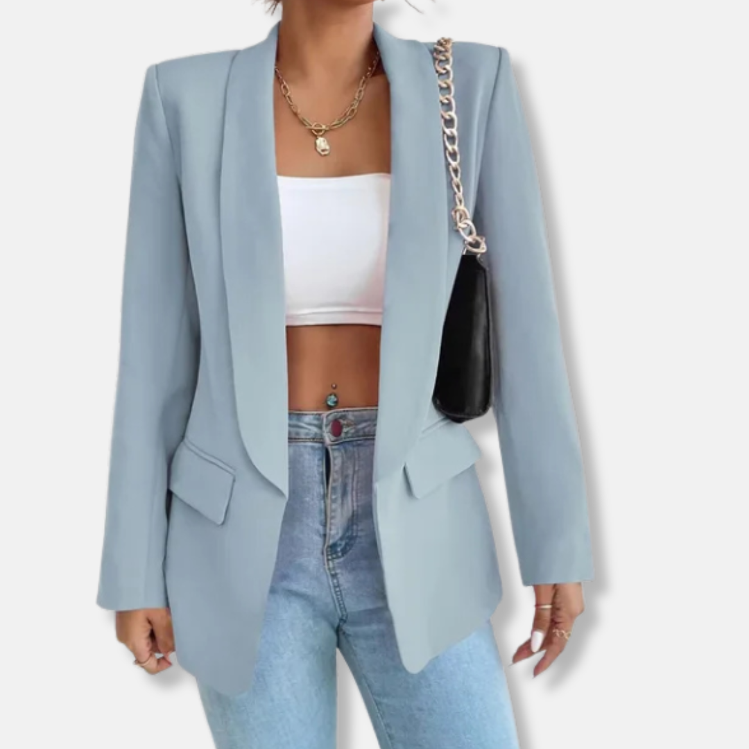 Isla Longline Blazer | Notch Lapel Flap Pockets Blazer