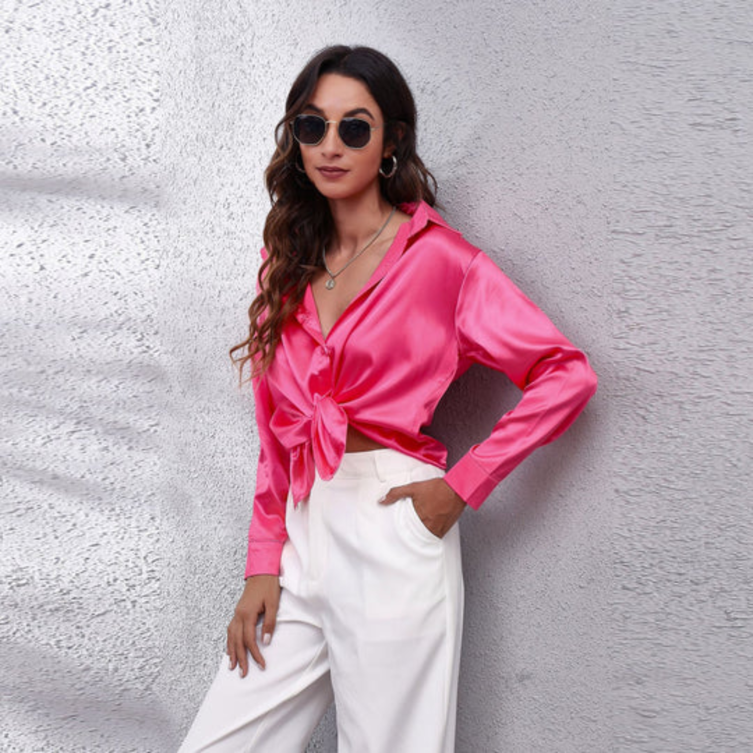 Elegant Draped Silk Button Down Shirt