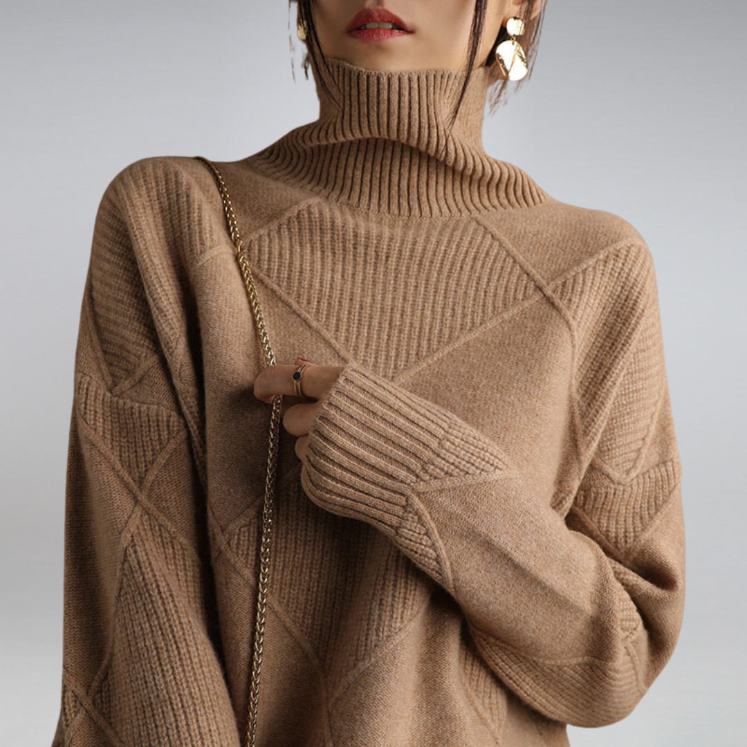 Women's turtleneck sweater with diagonal design