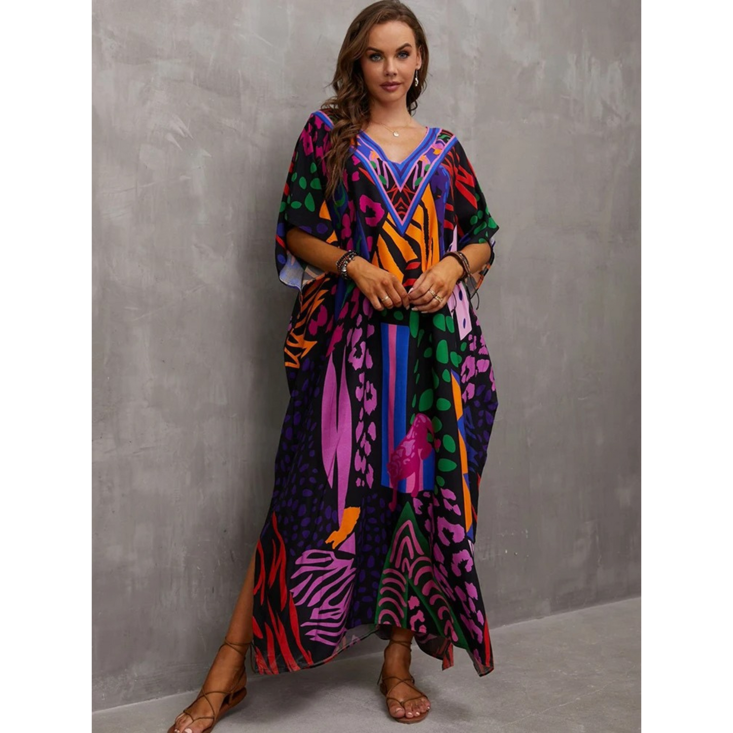Women's Kaftan - Lightweight Flowy Design - V-Neck Loose Fit Beach Cover-Up