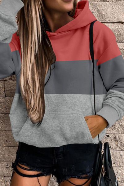 Women’s Hoodie - Leopard Print Block Design - Relaxed Fit - Kangaroo Pocket