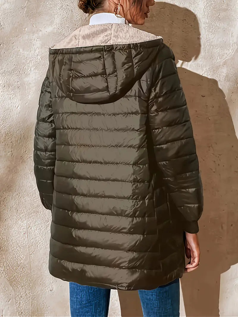 Women's mid-length hooded quilted jacket