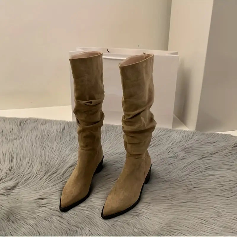 Women's high-heeled suede pointed toe knight boots
