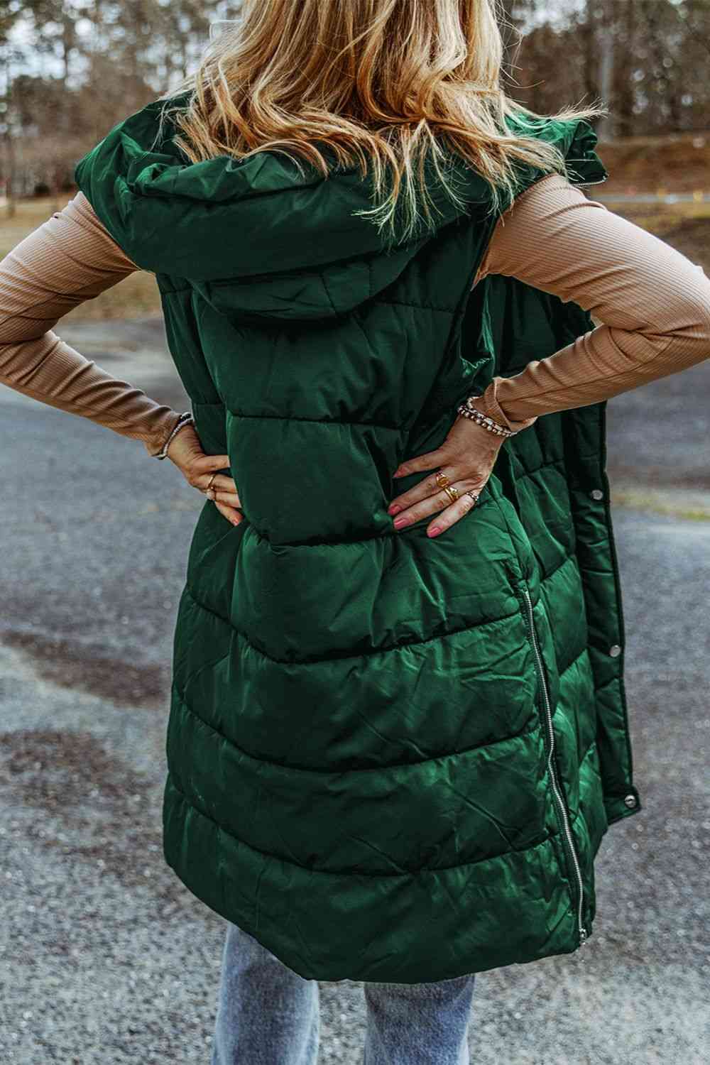 Paula - longline hooded sleeveless puffer vest