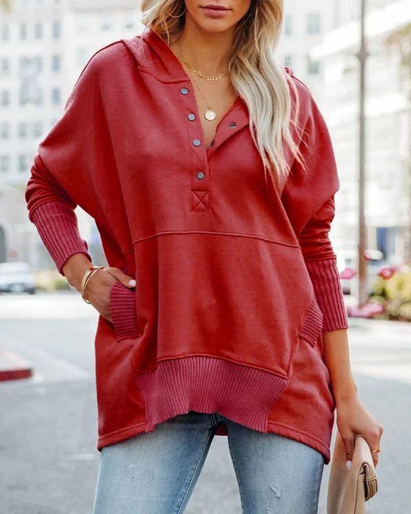 Women's v-neck hooded bat-sleeve sweatshirt