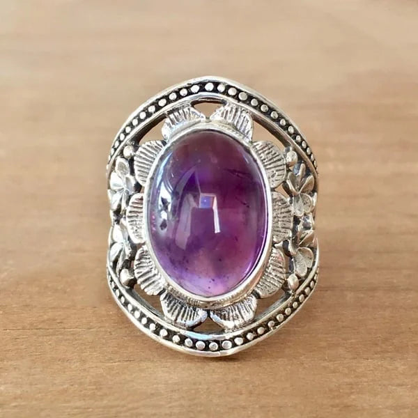 Gemstone Flower Purple Ring