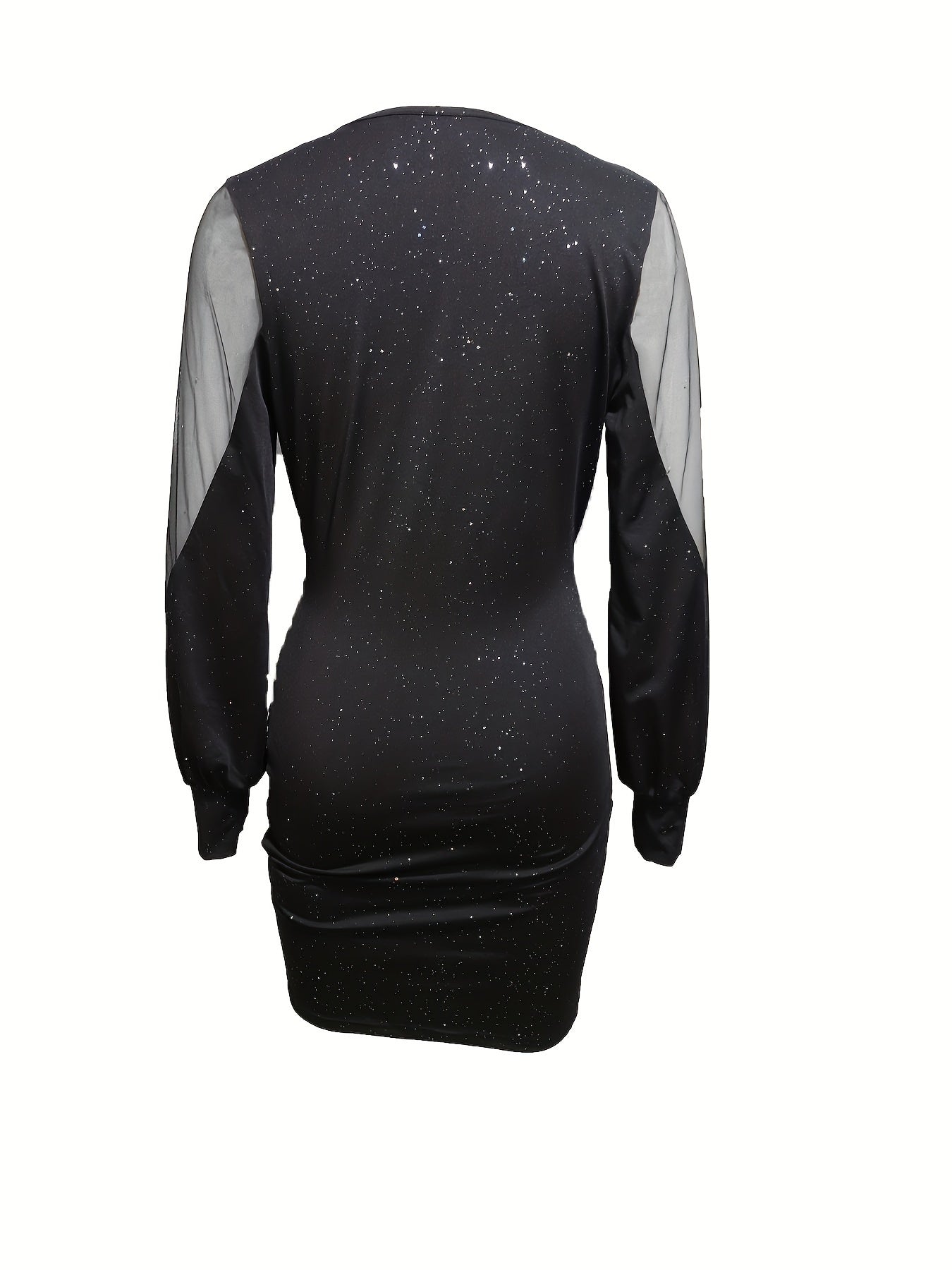 Women's Bodycon Mini Dress - V-Neck Ruched Fit - Sheer Long Sleeves Elegant Wear