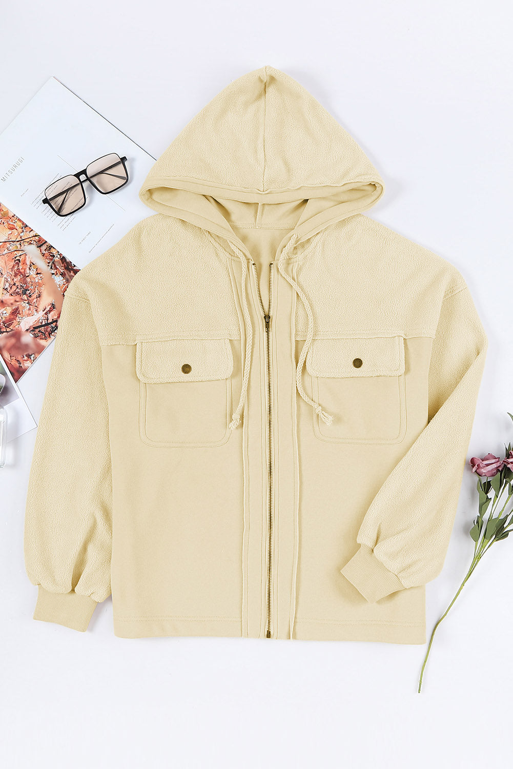 Women’s Fleece-Lined Hooded Jacket - Relaxed Fit - Zip-Up with Front Pockets