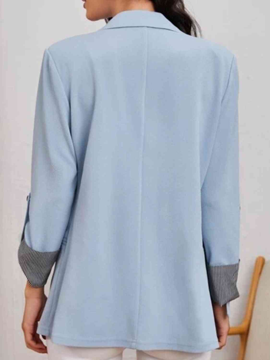 Women's Tailored Blazer - Notched Lapel - Three-Quarter Roll-Tab Sleeves - Open Front