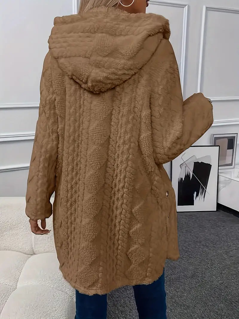 Women's chain knitted comfortable hooded loose coat