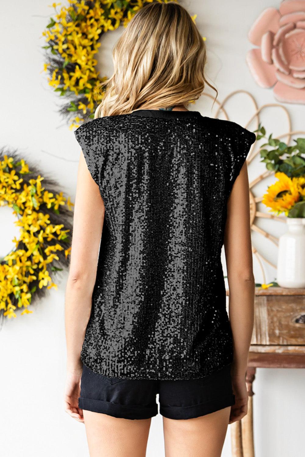 Women's sequin capped sleeve tank top