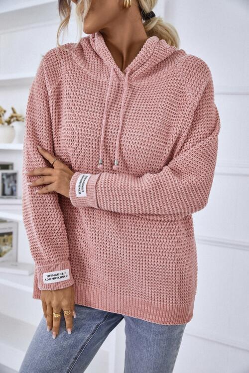 Women’s Knitted Hoodie - Relaxed Fit - Ribbed Cuffs & Hem - Drawstring Hood Casual Style