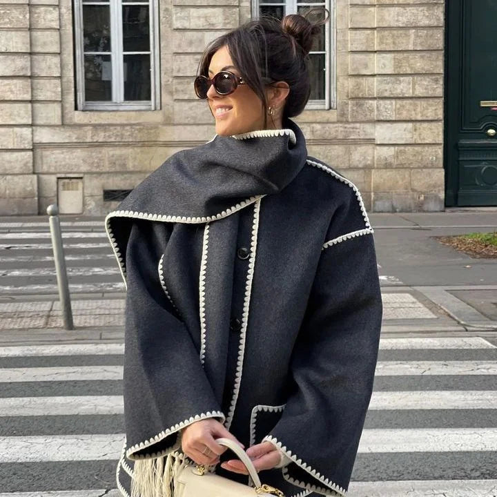Women's coat with tassel scarf loose fit
